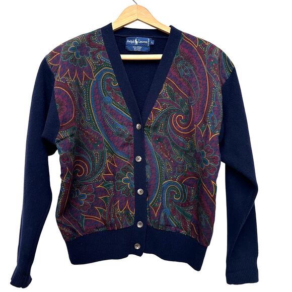 Ralph Lauren Vintage Wool Paisley Cardigan Sweater - Size L - Picture 1 of 9